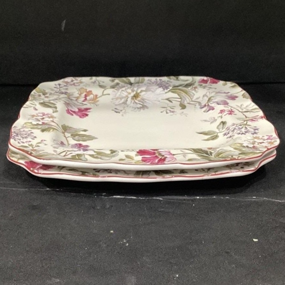 222 FIFTH Gisela 2 Square Dinner Plates All Over Pattern Floral * - Picture 11 of 13
